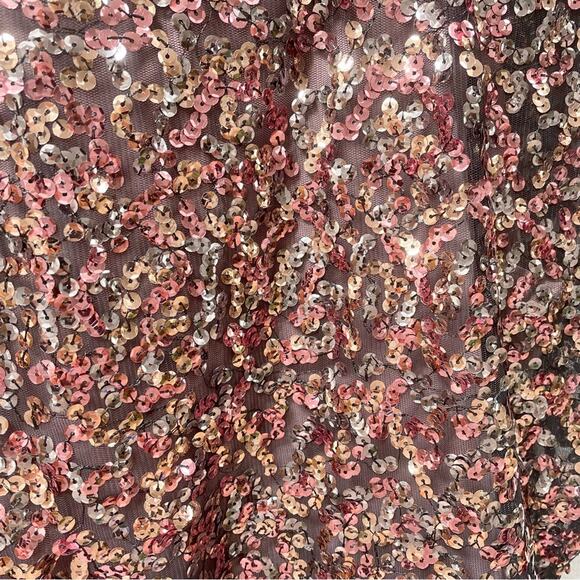 ALLEN SCHWARTZ Pink Sequin Short Sleeve Draped Crop Top Women’s XS $270 - Picture 3 of 9